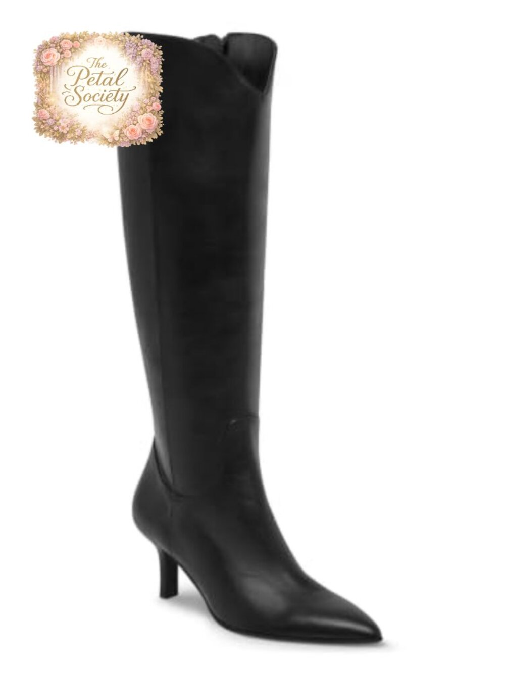 Knee High Boots Kitten Heel Pointed Toe Side Zipper Faux Leather Tall
